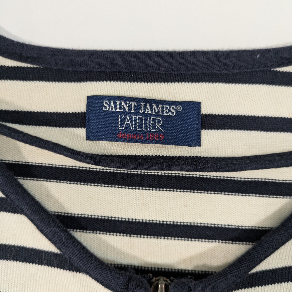 Saint James Atelier Navy Off White Striped Cardigan Zip Up Cotton Zip Up Size 12 - Picture 2 of 15